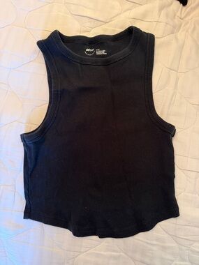 aerie Black Ribbed Cropped Tank